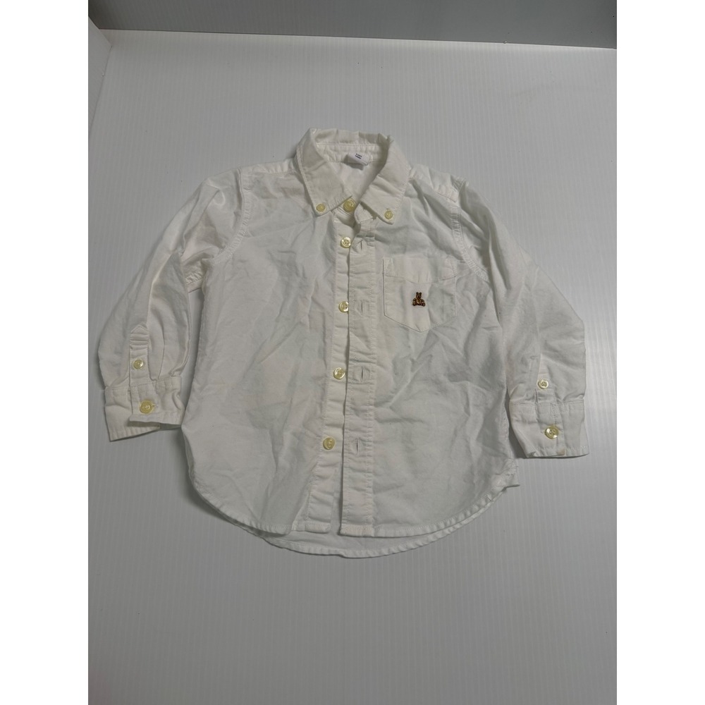 Baby Gap Toddler Boys White Oxford Button Down Shirt Long Sleeve Bear Logo 3T